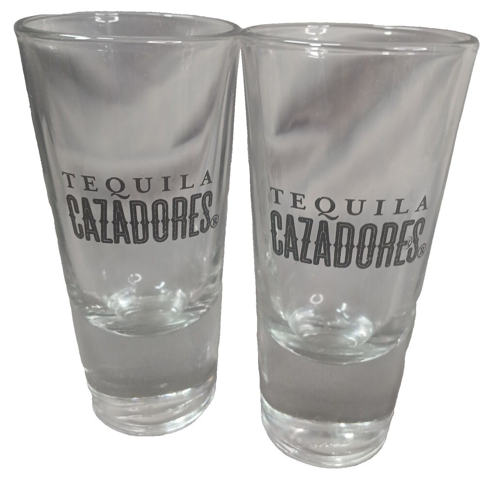 2 Cazadores 5oz Tequila Tall Shooter Shot Glasses Heavy Bottomed Black Lettering